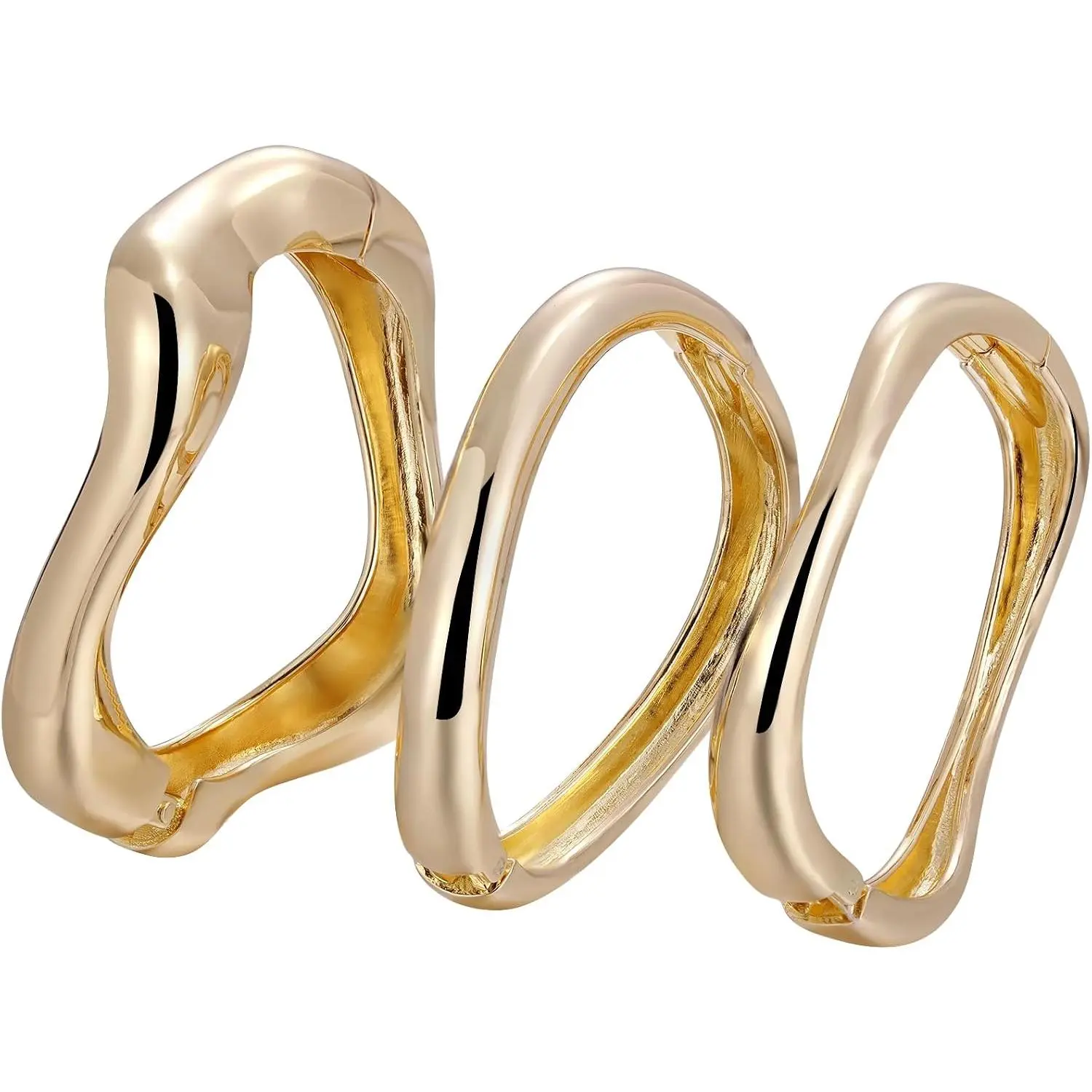 Chunky Golden Bangle Bracelets Set for Women, Trendy Wide Wrist Stackable  Bold Statement Cuff Bracelet