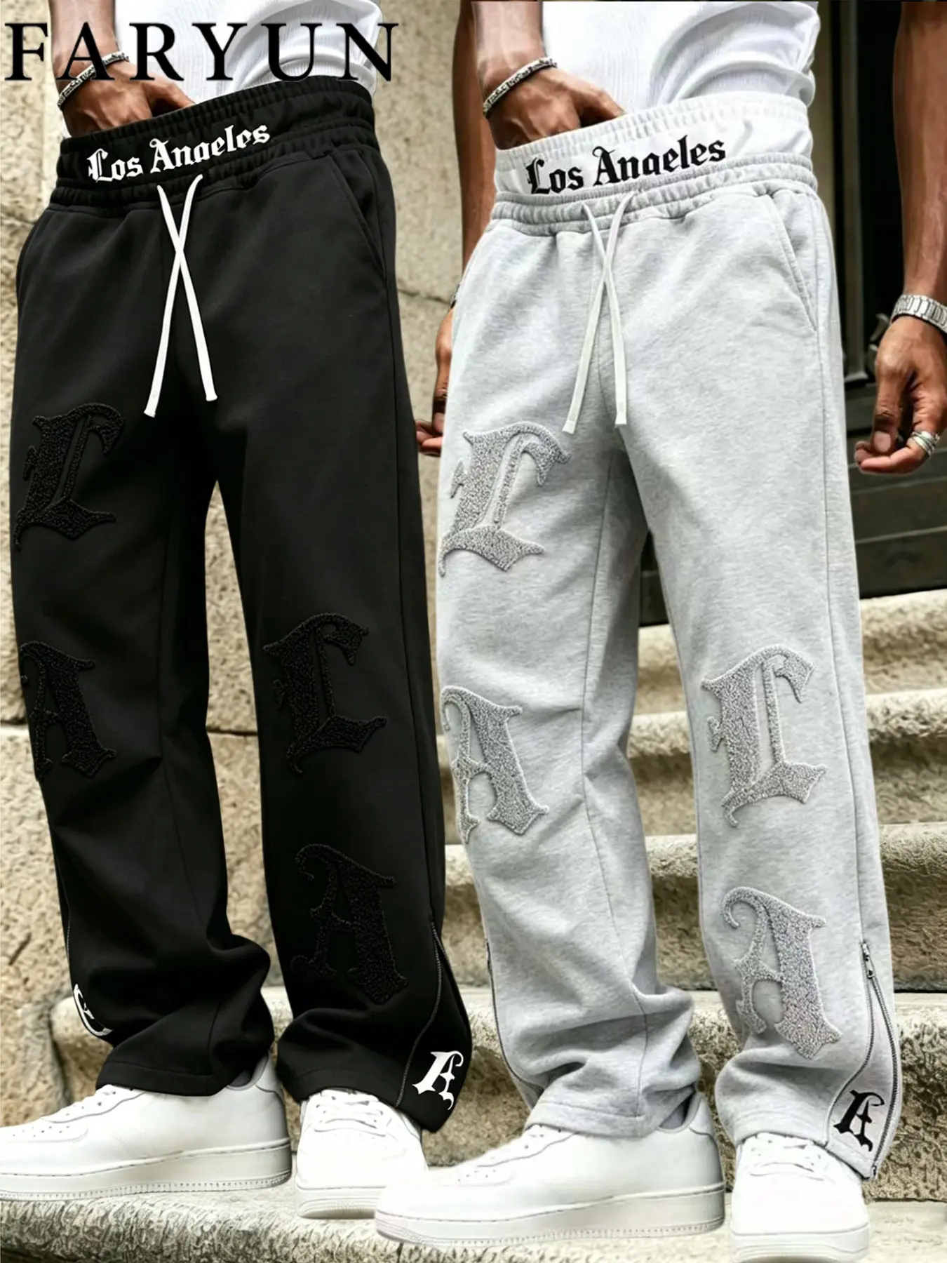 FARYUN  Men's Long Pants for Running and Fitness, Drawstring Sports Pants, Activewear Pants, Fashionable Outdoor Sports Wear, High Street Style, Essential for Women Too