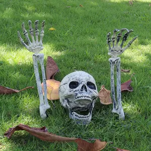 3-Piece Halloween Decor Set, Realistic Skull Stakes, Glowing Party Props, Ghost Hand Bone Display, Perfect for Halloween Celebrations