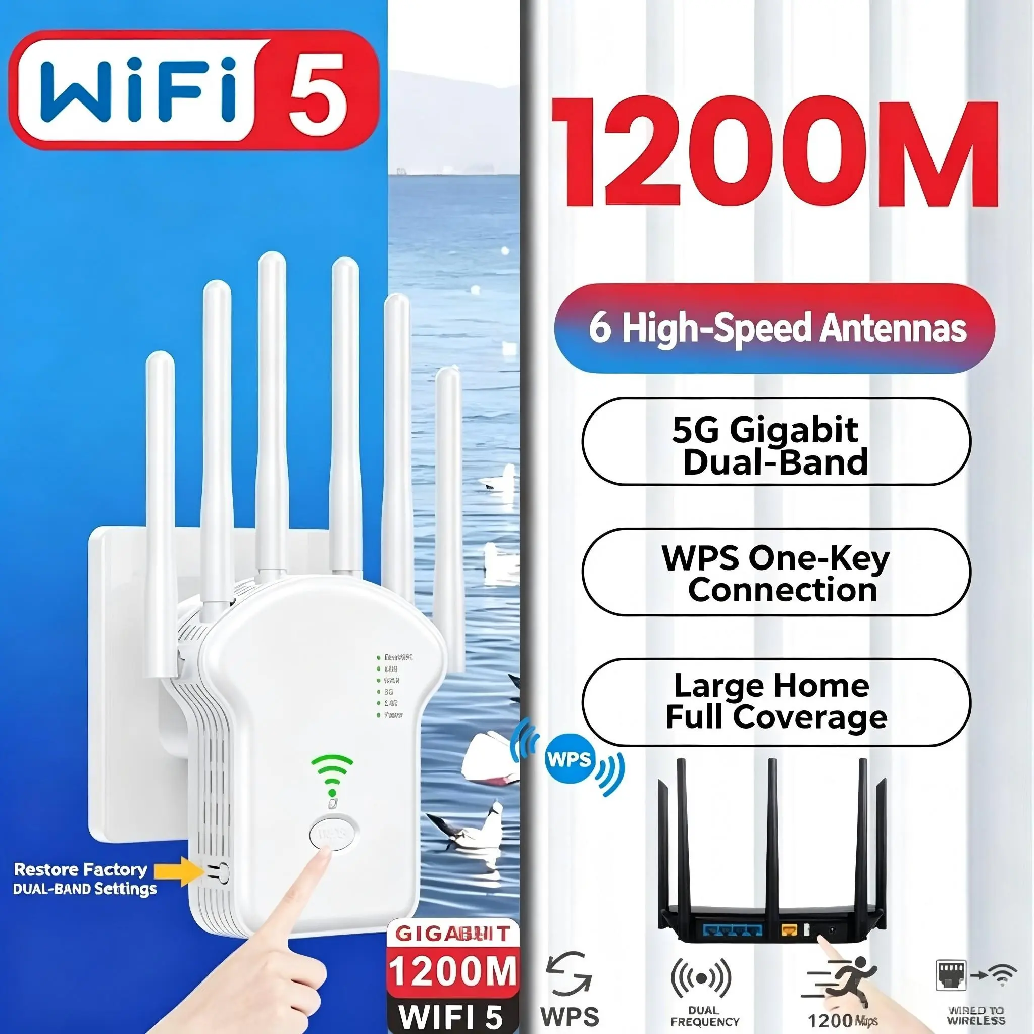 WiFi Signal Amplifier Wireless Repeater Dual Band Extender Network Booster Home Router, Wi Fi Extenders Signal Booster For Home, Enhance Your Internet Coverage Effortlessly