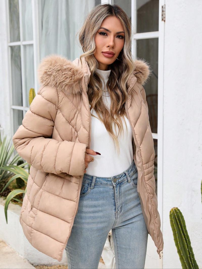 Women's Plus Size Winter Comfortable Cotton Jacket, Commuter Simple Fall & Winter Mid-Length Hooded Warm Coat, Long Sleeve Fitted Style