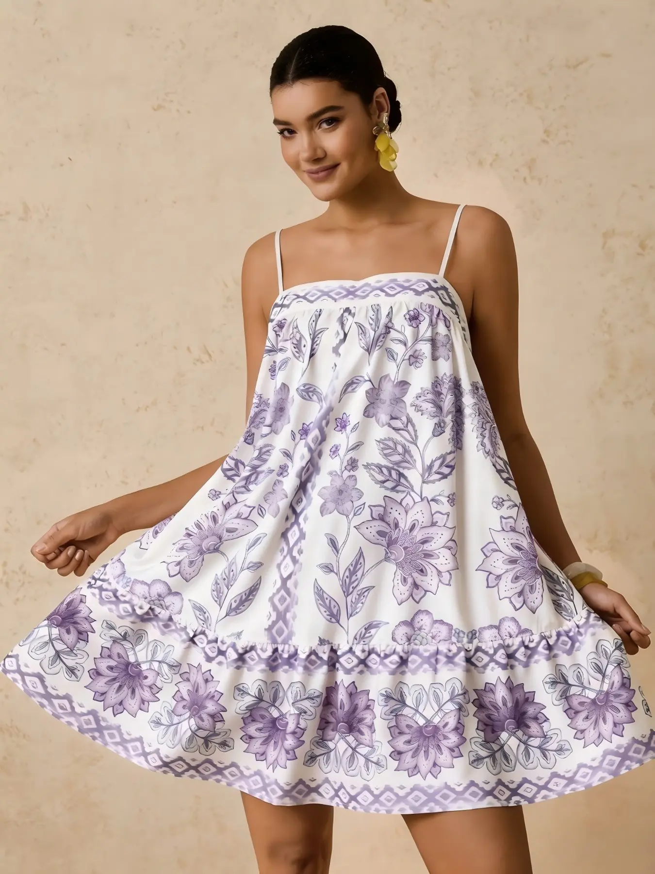 Plus Size Summer Boho Bohemian Floral Print Thin Strap Lightweight Dress, Stylish and Comfortable, Perfect for Warm Weather, Ideal for Casual Wear, Boho Summer Dresses