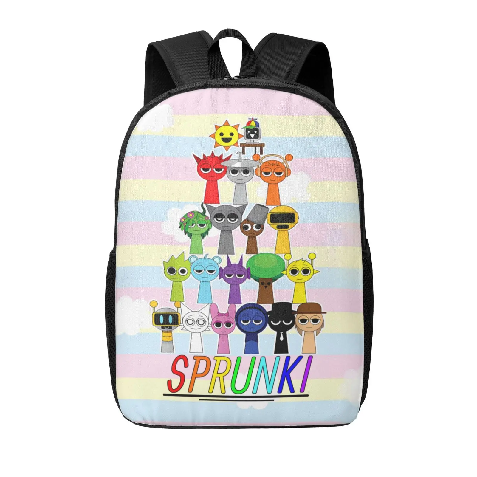 Sprunki Backpack - Chic Basic PVC Synthetic Oxford Cloth Unisex Bag with Adjustable Straps, for Business Trips, Campus Life, Athletic Commuters; Hand Wash Only