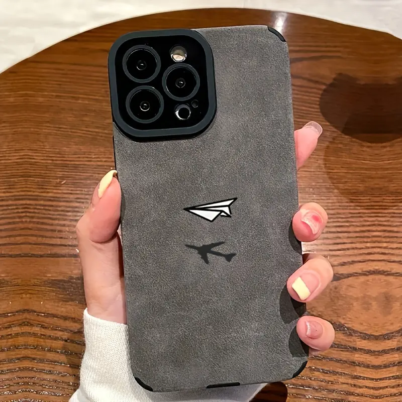 Simple Dual Paper Airplane Grain Suede Phone Case Oil Resistant Wearproof Shell, Wanderlust Minimal Travel Style Full Wrap Camera Cover For All Apple iPhone Devices