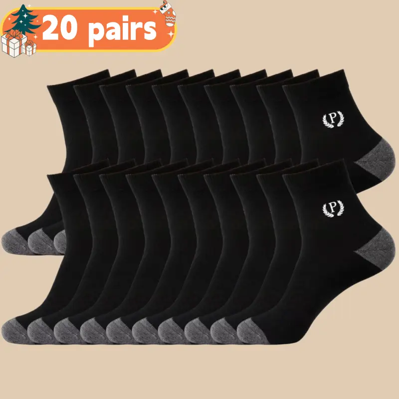 Men's Mid-Calf Universal Sport Socks (20 Pairs) - Classic Design, Soft Durable Polyester Material, Male Gym Travel Accessory, Machine Washable for Daily Wear