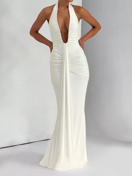 Women's Solid Color Halter Neck  Dress, Elegant Sleeveless Dress for Party Club Dating Wear, Ladies Summer Clothes