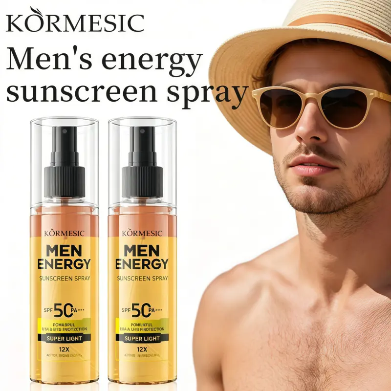 [BOGO]KORMESIC Men Energy Sunscreen Spray Twin Pack SPF50+ UVA UVB Protection, 12 Botanical Extracts Moisturizing Brightening, Ultra Light Quick Absorb, Prevent Sunburn Dry Dull Skin, For Face Body Daily Outdoor Sports Long Lasting Sun Care For Men