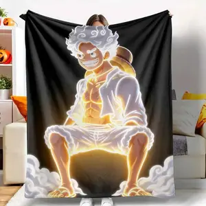 Glow Warrior Flannel Blanket Lightning Aura White Hair Anime Character Print Pattern, Ultra Soft Warm Durable Cozy Texture Perfect for Bedroom Sofa Office Decor, Birthday Halloween Christmas Thanksgiving Holiday Anime Fan Gift