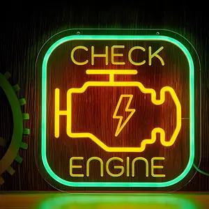 Check Engine Neon Sign, LED Garage Sign for Car Room Decor | Check Engine Light Neon Sign for Garage Decor, Auto Repair Workshop, Man Cave - Best Gifts for Dad, Car Enthusiast