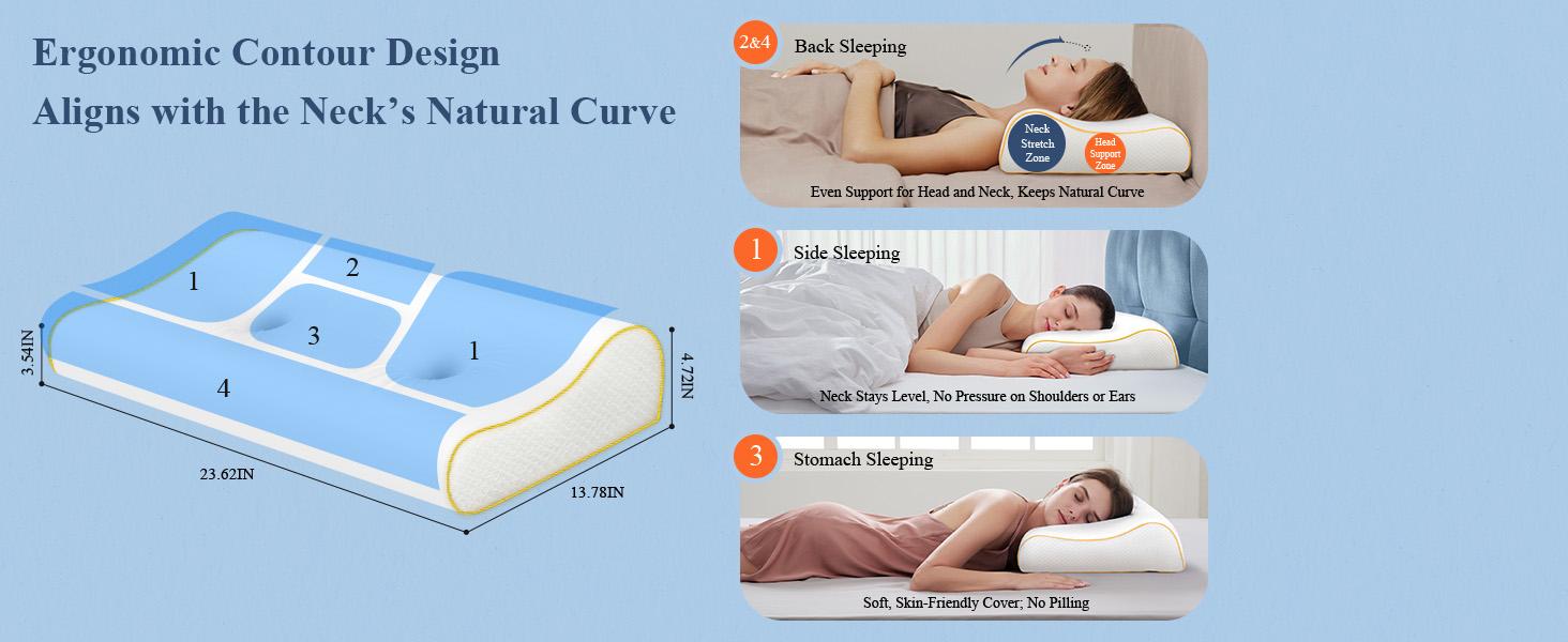 Pillow for Neck Pain Relief/, Cooling Cervical Neck Pillow for Side Sleeper/Sleeping, Ergonomic Sleep Apnea Orthopedic Anti Snore TherapeuticPillows for Back Sleepers