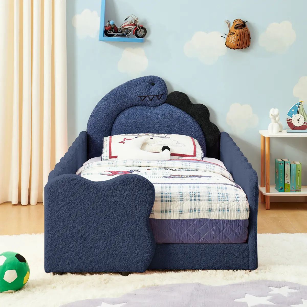 Navy Blue + Boucle + Fabric + Foam