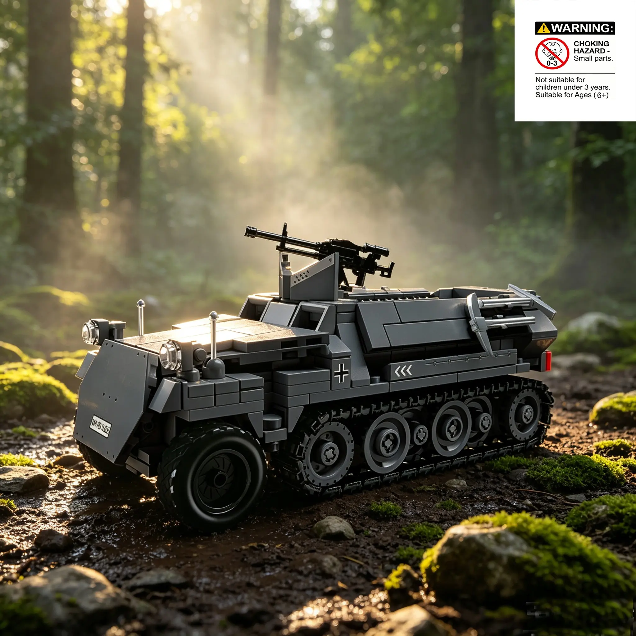 Tracked Vehicle Building Blocks Set, Half-Tracked Armored Car, Military Series Toy, Desktop Creative Display, Assembly Model Stacking Blocks, Birthday Gift, Buildable Blocks