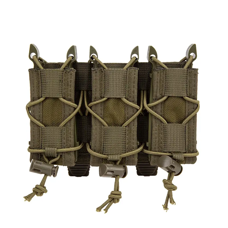 Tactical 9mm Triple Magazine Pouch - Heavy-Duty Nylon MOLLE Compatible Organizer with Quick Release Bungees, 1-Handed Removal for Outdoor EDC Items, Tactical Equipment, Range Use, Accessories, Lightweight, Compact, Secure Mount