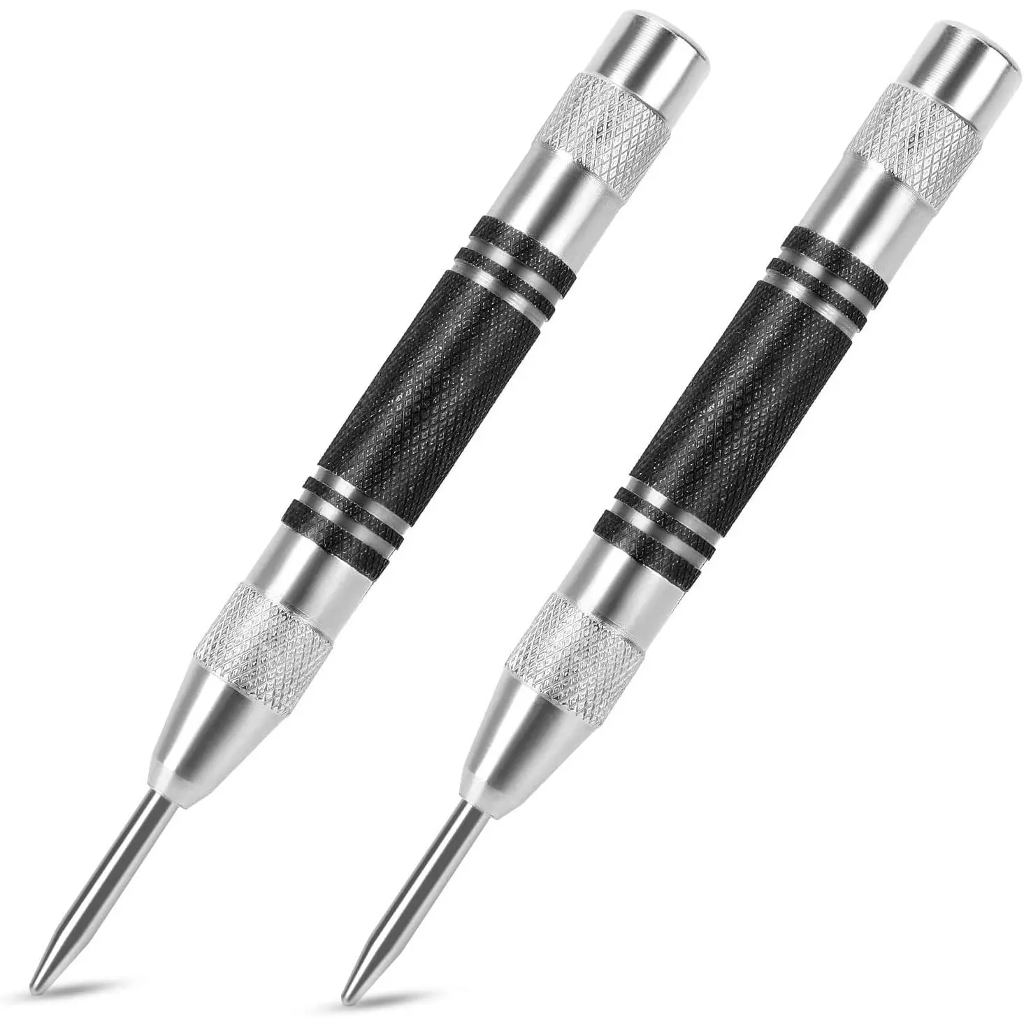 2Pcs Automatic Center Punch,Premium 5'' Spring Loaded Center Punch | Heavy Duty Steel Adjustable Center Marker Punch Tool for Metal, Plastic, Wood, Glass by