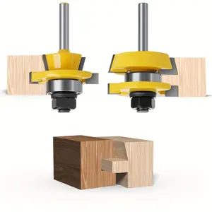 2PCS Bevel Tongue and Groove Router Bit Set, 1/4 &1/2 Shank Router Bits ,  Adjustable 3 Teeth Shaker Cabinet Door Router Bits for Woodworking, Milling, Cutting