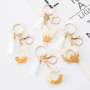 Baddie Aesthetic Custom A-Z Resin Shell Gold Flakes Initial Letter Keychain | Bold Capital Monogram Streetwear Key Ring Stainless Steel Elegant Bag Pendant Unisex Gift