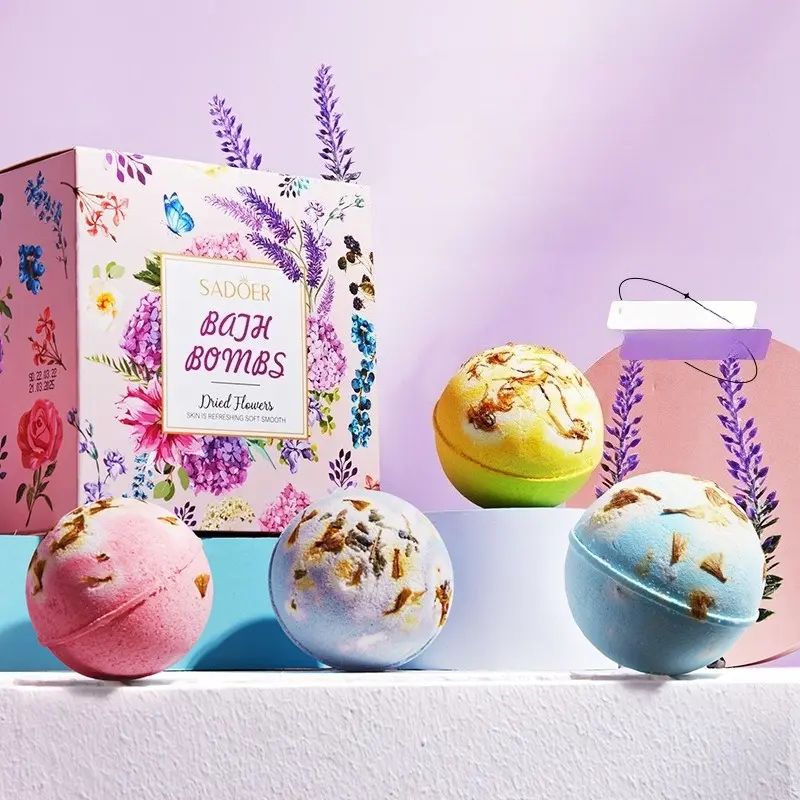 4 Counts Dried Flower Fizzy Bath Bombs, Deep Cleansing & Moisturizing Bath Bombs