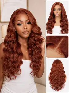 24 Inch Glueless Wig 6x4 HD Lace Front Wig Body Wave Hair Pre Plucked Pre Cut Lace Wigs for Women Ginger Copper Perfect for Parties Holidays Frontal Lace Wig