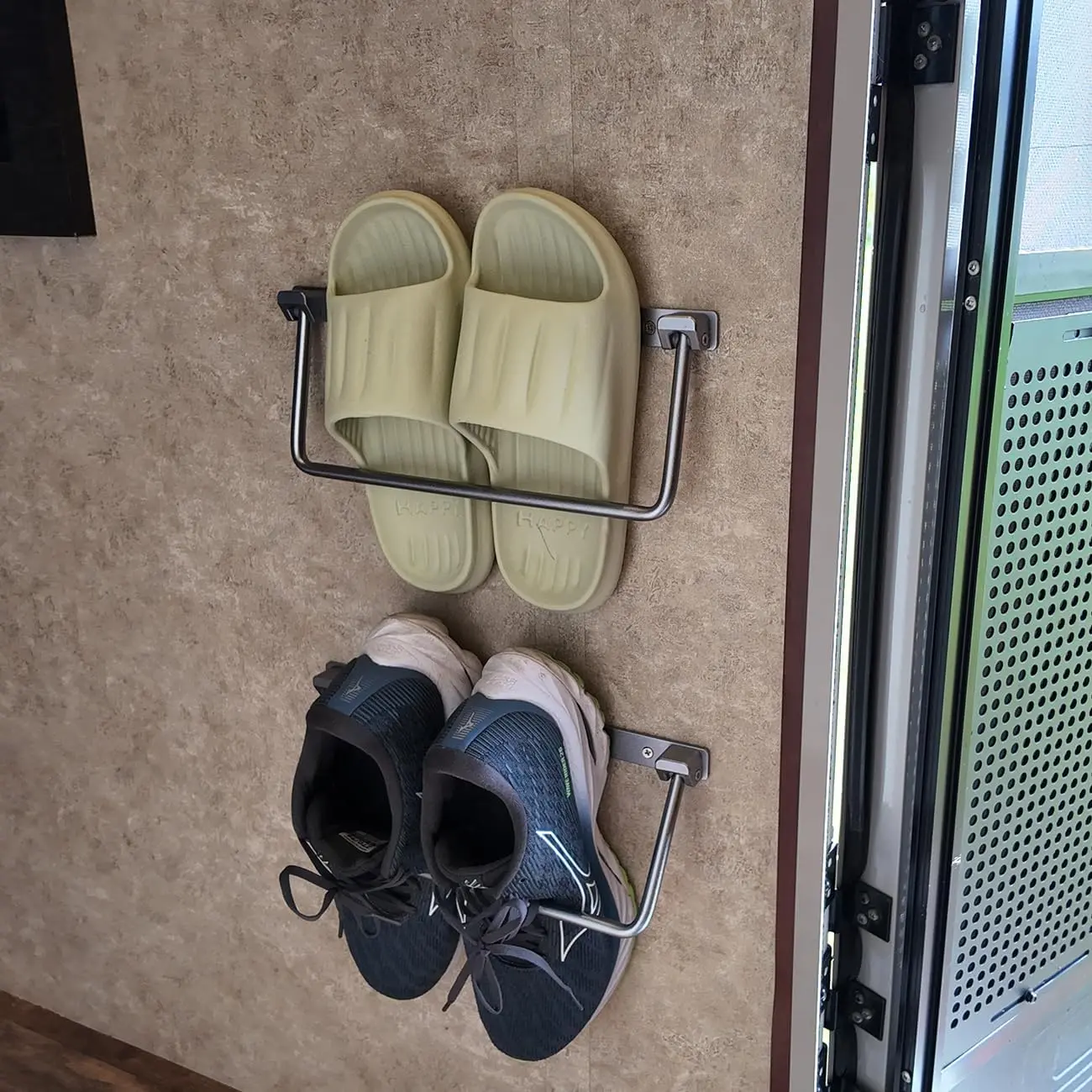RV Shoe Storage, Foldable Shoe Rack for Camper Storage Solutions | Rust-Resistant , Foldable Design, Space-Saving, Screw-Mount, Wall-Mounted, Essential Organization Accessories, 2 Pack