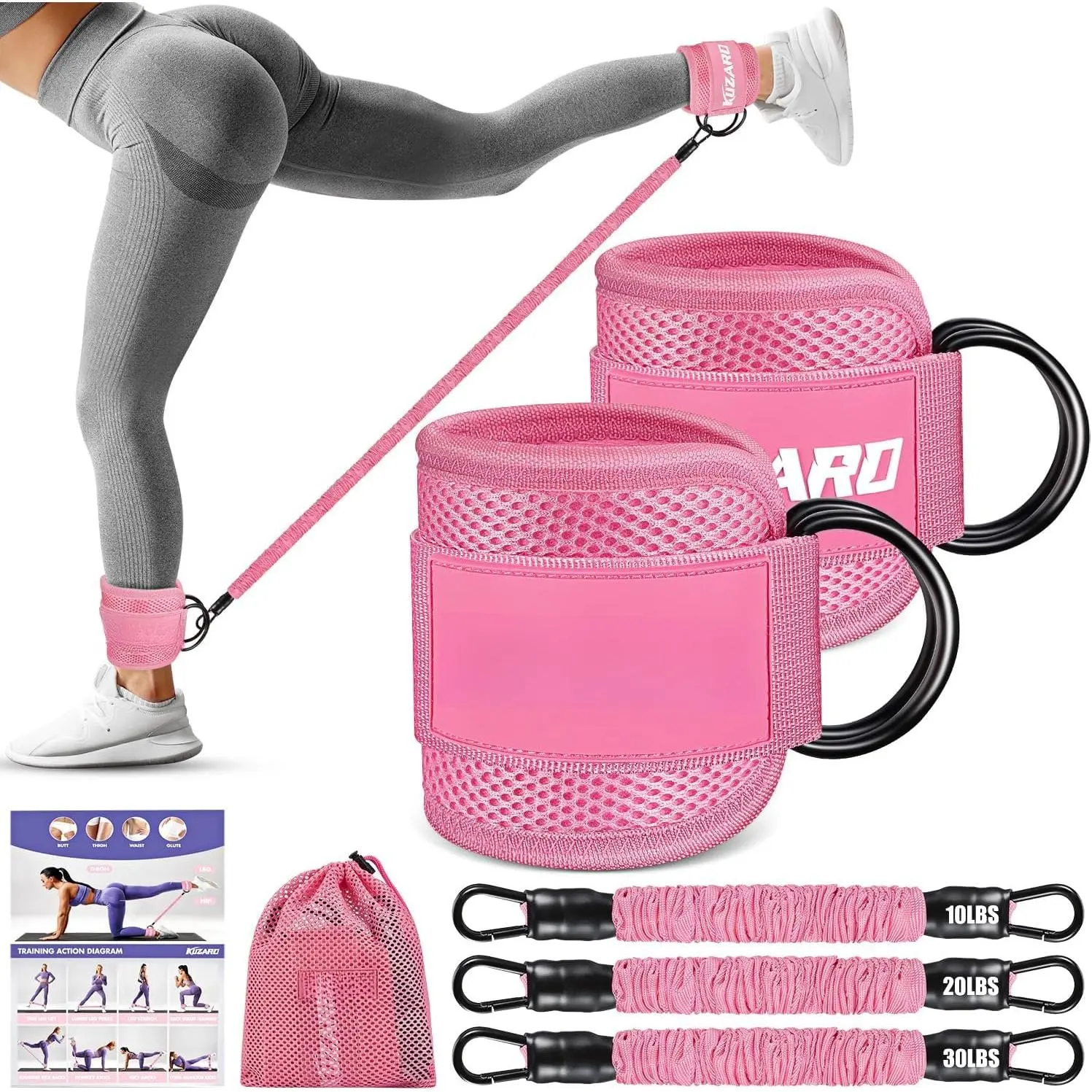 Ankle Resistance Bands with Cuffs, Ankle Weights Bands for Working Out, Women  and Glutes Workout Equipment, Exercise Bands for Kickbacks,  and Booty Trainer,  Gym Fitness Equipment