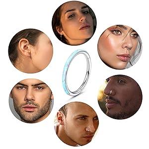 THUNARAZ 5 Pcs Shining Seamless Body Piercing Nose Rings Hoop 8mm 10mm for Women Men CZ Opal Septum Hinged Clicker Segment Lip Rings Helix Cartilage Hoop Earring 18G 16G Surgical Steel Rings for Birthday Summer Beach Ocean Vocation Parties Christmas Gift