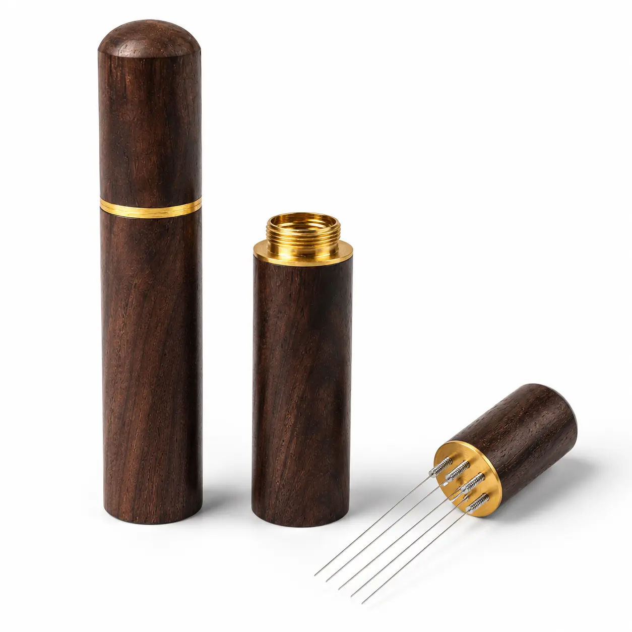 Espresso WDT Distribution Tool with 5 Precision 0.4mm Needles, Premium Walnut Wood Stirrer with Brass Components, Even Coffee Distribution Tool for Portafilter, Home Use for Coffee Lovers to Enhance Espresso Extraction, Ergonomic Grip