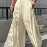 INCERUN Men's Drawstring Waist Pleated Solid Color Wide Leg Long Pants, Casual Trousers, Comfortable and Stylish, Perfect for Casual Wear, Available in Multiple Colors