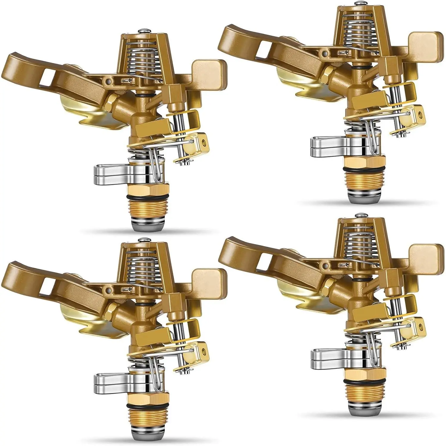 4 Pieces 1/2 Inch Brass Impact Sprinkler Head with Nozzles Heavy Duty Adjustable 0-360 Degrees Impulse Sprinkler Head Lawn Watering for Yard Irrigation