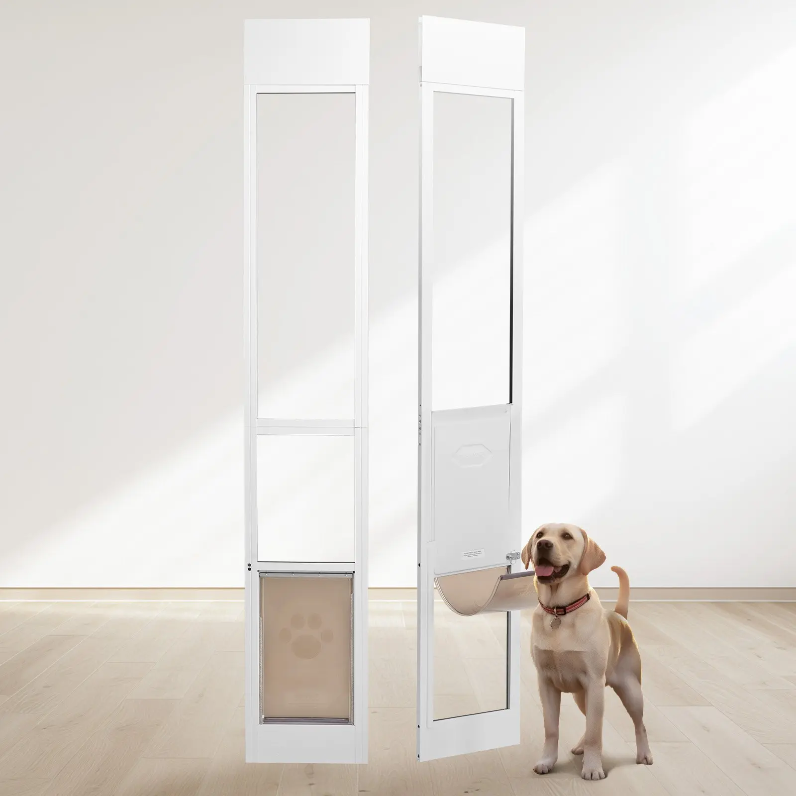 【Summerfinds】VEVOR Dog Door for Sliding Glass Door, 75 7/8"-80 11/16" Adjustable Height Doggy Door for Sliding Doors, Aluminum Frame Tempered Glass Pet Door with Hinge Structure Flap and Lock for Medium-Sized Dogs