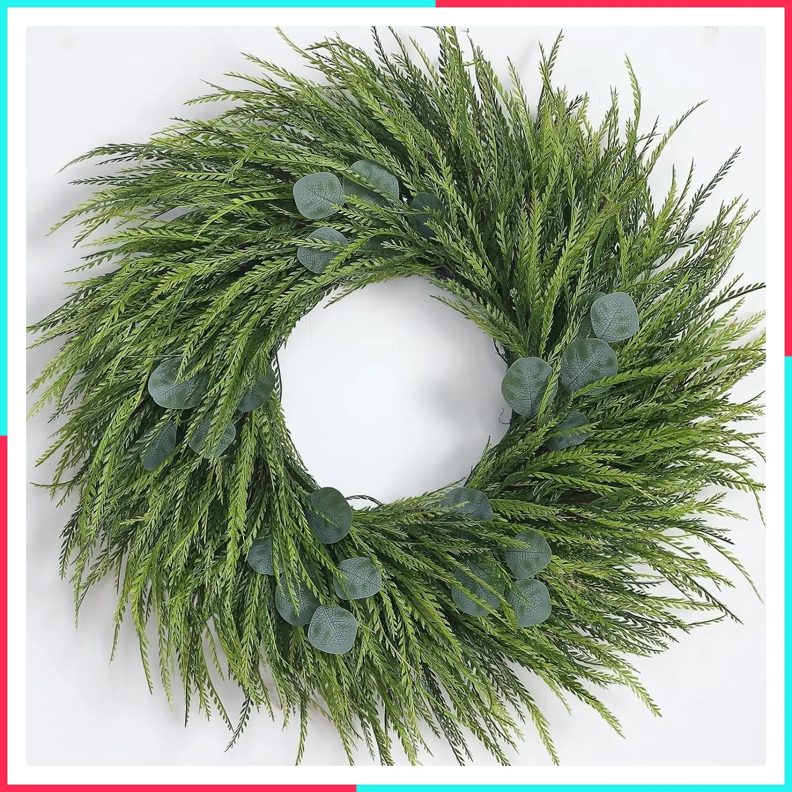 26" Artificial Eucalyptus and Saw Grass Wreath for Front Door Decor