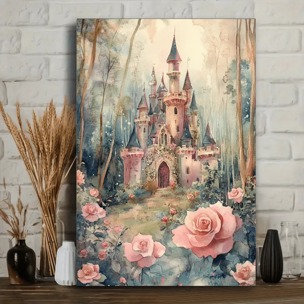 1Pc Artistic 2D Flat Fairy Tale Queen Castle Scene Canvas Poster, Hanging Room Decor, Thoughtful Gift Idea for Home Decoration (Suitable for Bedroom, Living Room)