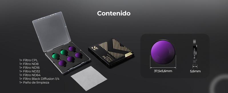 K&F CONCEPT Kit of 6 HD Filters Compatible with dji Osmo Action 6, CPL Filters ND8 ND16 ND32 ND64 Black Diffusion 1/4 Polarizer Light Reduction HD Optical Glass with Nano Multilayer Coating