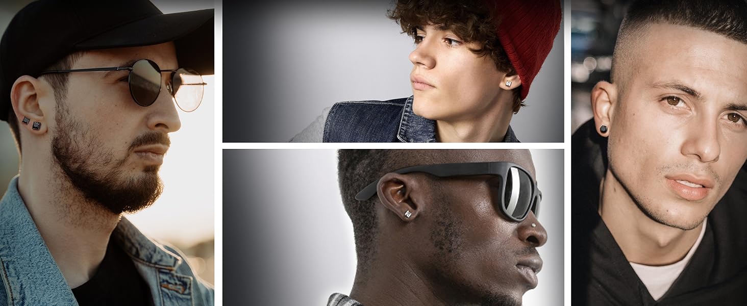 BESTEEL Hypoallergenic CZ Black Stud Earrings for Men & Women - Stainless Steel studearrings, Square Round Shape, Sensitive Ear Jewelry Set, Model 3-8MM accessories men