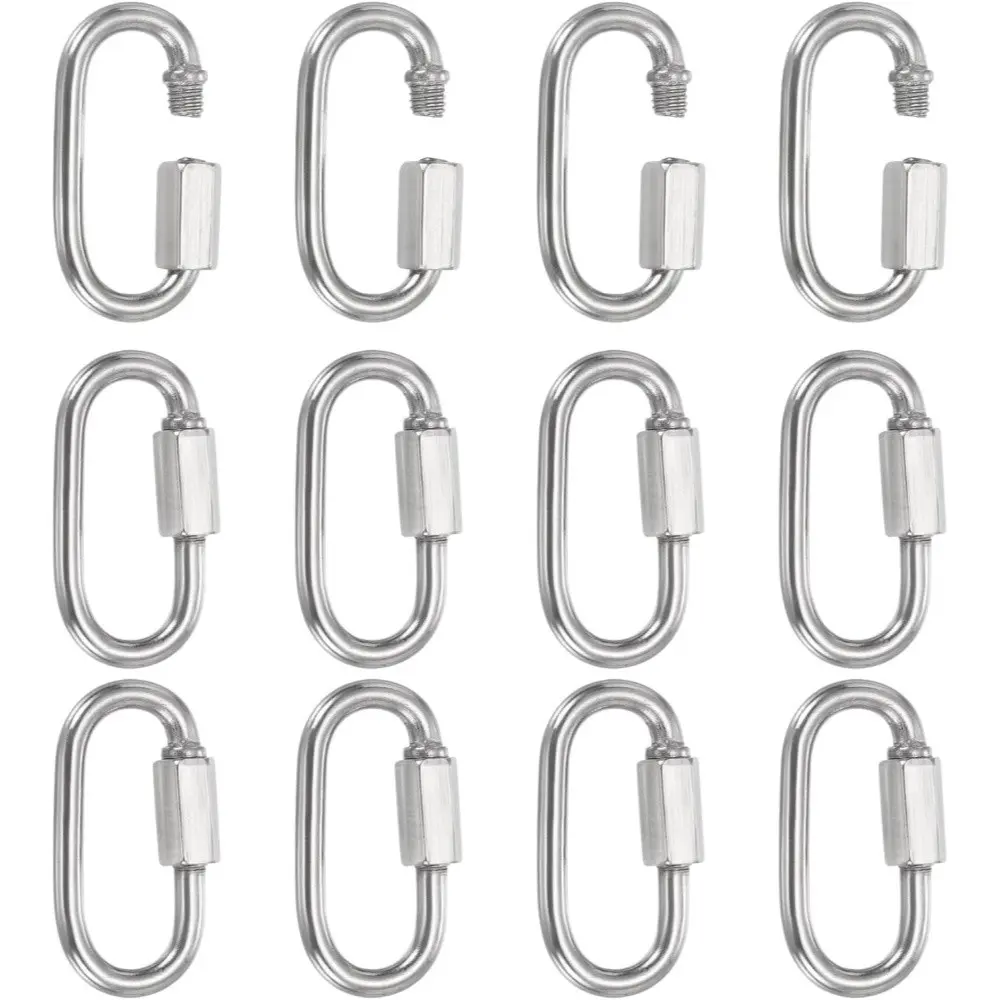 12-Piece Quick-Release Rings, Heavy-Duty Chain Lock Hook N3.5, D-Shaped Quick-Release Ring, Twisted Oval Keychain, Secure Fastening Solution