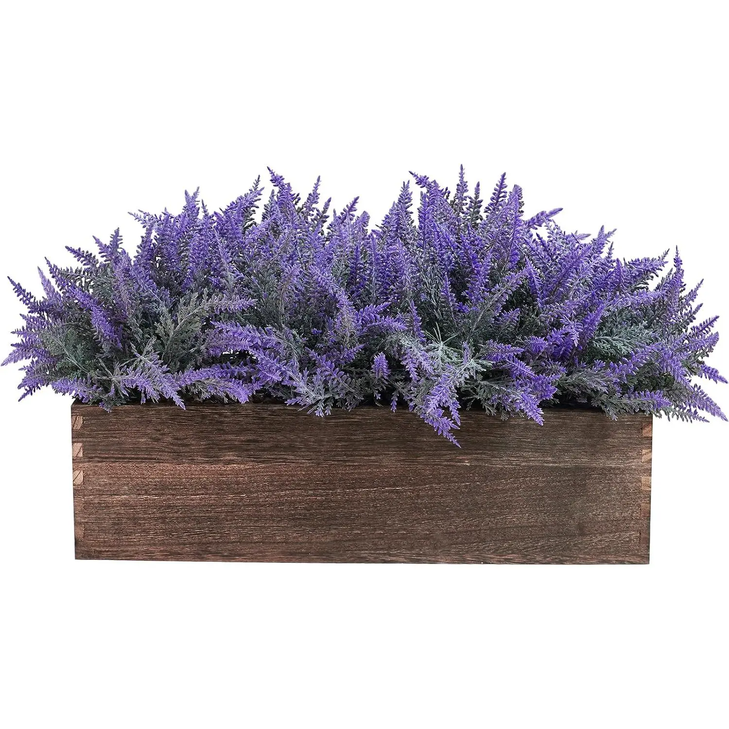 14" Artificial Lavender   in Rectangular Wooden Planter Box Faux Frosted Lavender Potted Arrangements Floral Centerpiece for   Wedding Table Centerpiece Mantel Décor