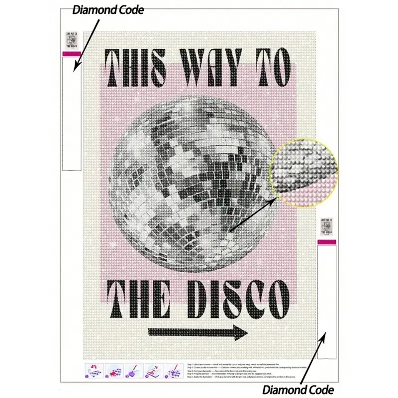DIY Diamond Painting, Vintage Disco Mirror Ball Poster, Fun Retro Party Direction Sign Wall Decor. Stress Relief Handcraft Project, Coquette Style Room Art, Unique Holiday Party Gift