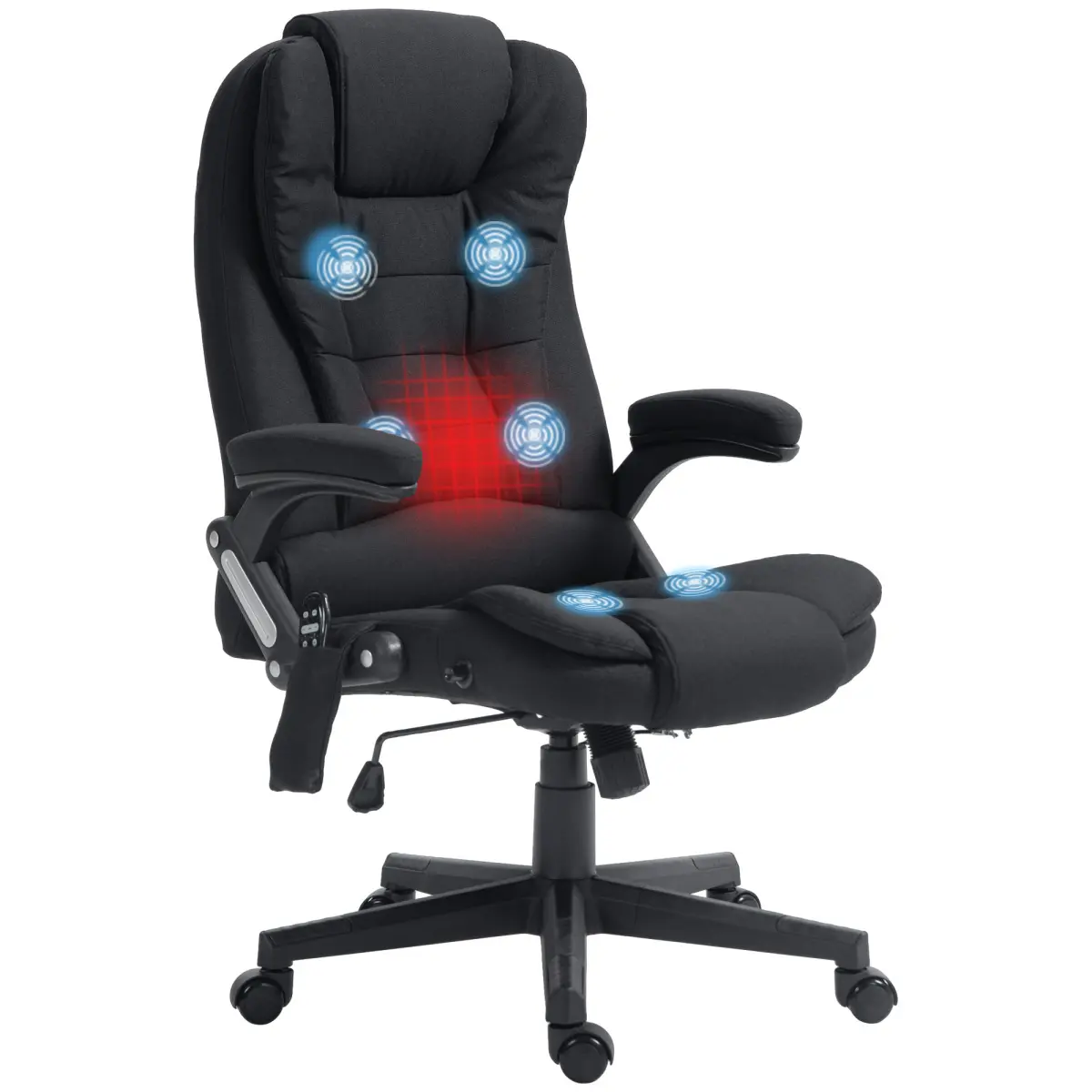 [Fahuac] High Back Massage Office Chair with 6 Vibration Points & Lumbar Heat | Reclining Computer Chair with Remote Control | Adjustable Height 17.75"-21.75" | Breathable Fabric Executive Desk Chair | HOMCOM Black Rolling Recliner.,easy