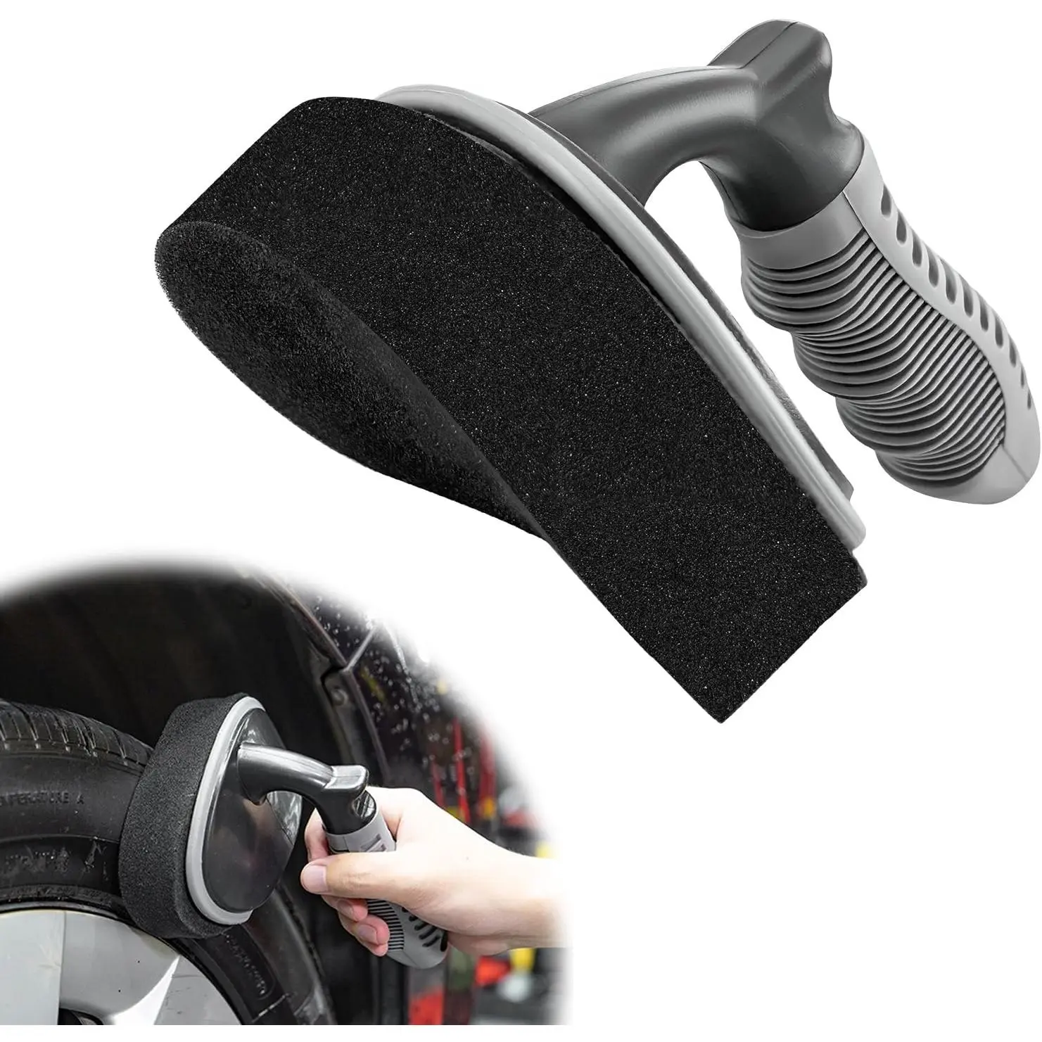 Tire Shine Applicator, High-Density Sponge Tyre Dressing Applicator Pad with Curved Handle,  Wheel Polishing Brush Auto Detailing  for Applying Tire Shine (1 PCS)