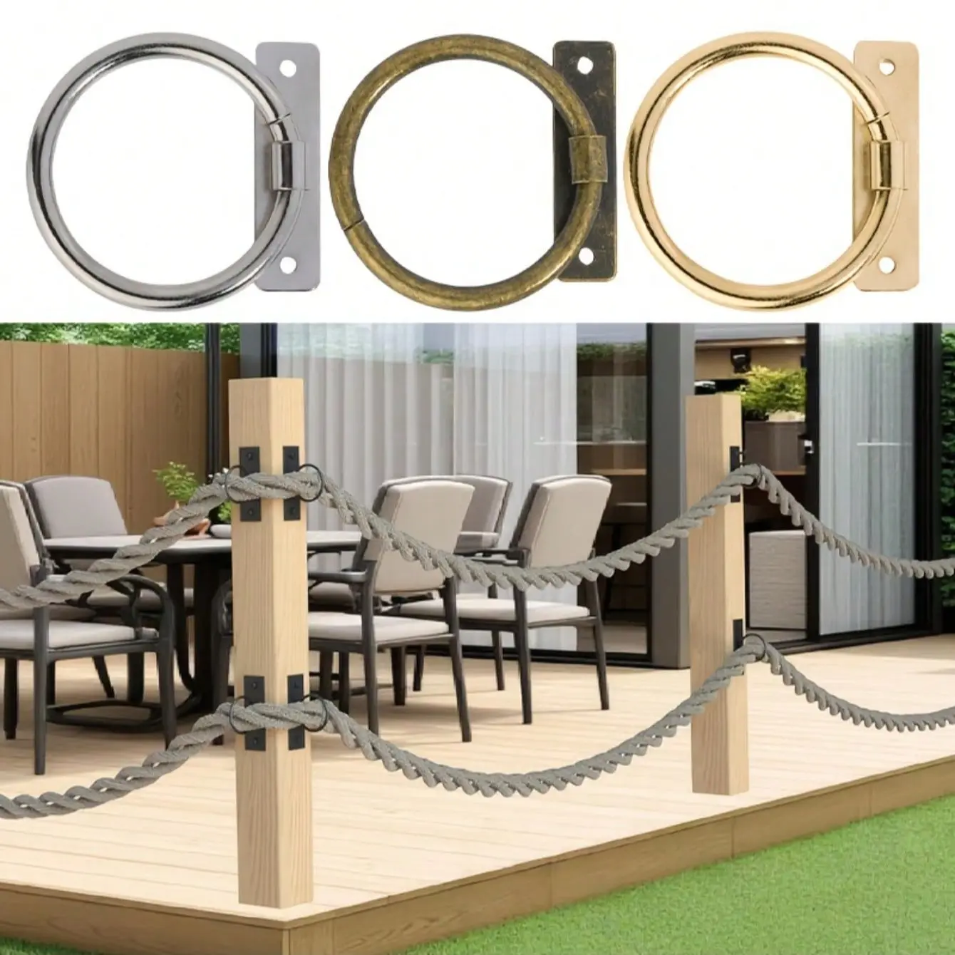5pcs Retro Metal Rope Ring Bracket with Screws, Hanging Hardware, Wall-Mounted Ceiling Hooks for Fences, Stairs, Railings, Drawers, Cabinets, Antique Door Rings