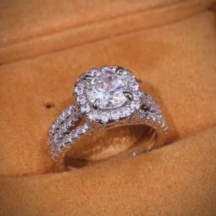 Micro-inlaid full diamond oversized zircon ring DDJZ0017, fashionable light luxury luxurious engagement diamond ring 14K Gold-Plated