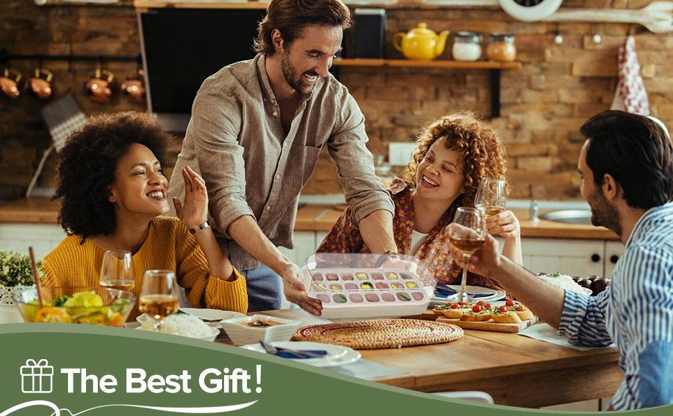 Ice Cube Tray with Lid and Bin 21 Pcs Quick-Fill Ice Cube Mold For Freezer Easy Press to Release White No-Touch Ice Cube Trays