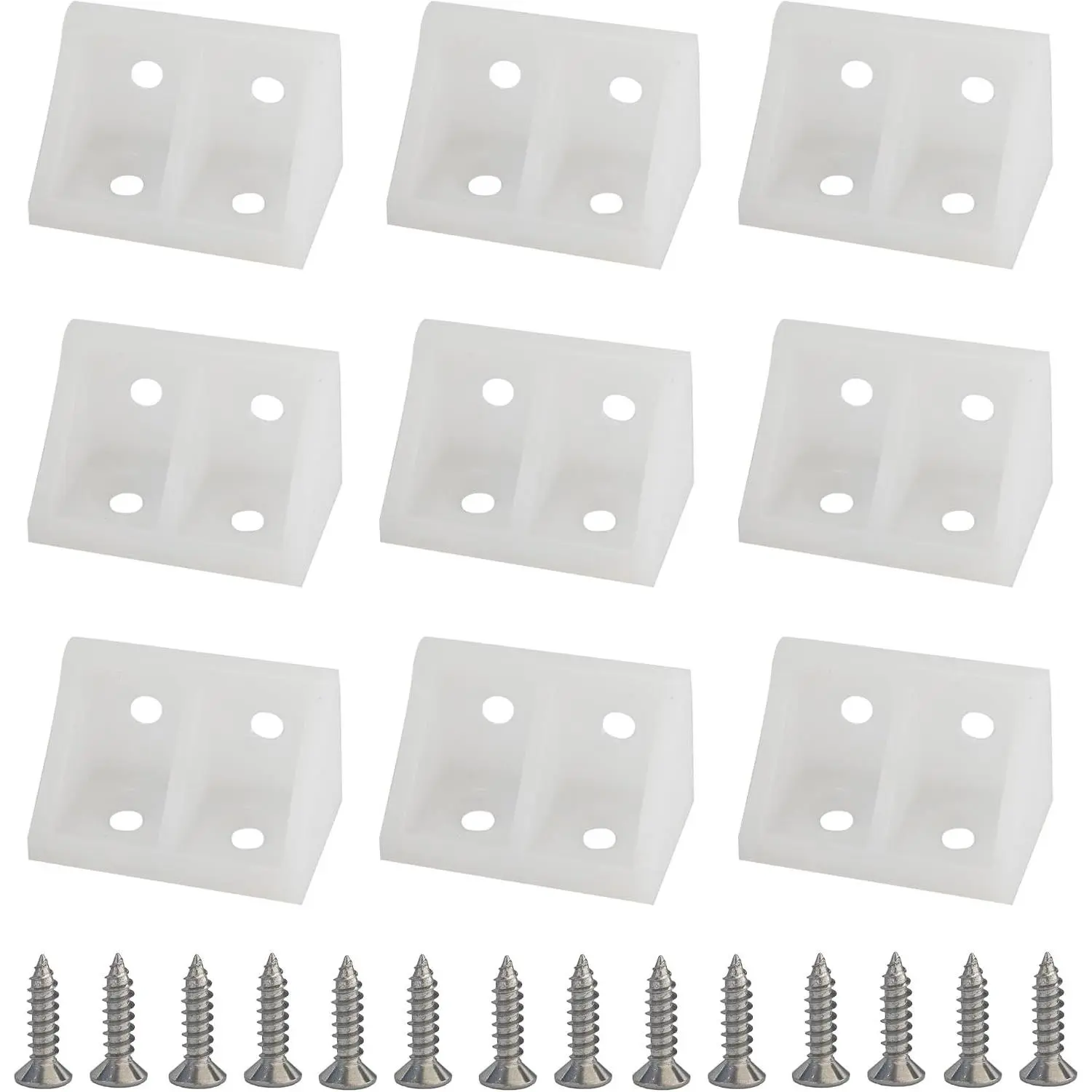 20PCS 1.29" x 0.74" Plastic Corner Brackets with Screws, L Shape Right Angle Support Brace, White Shelf Brackets for Cabinet Drawer Furniture