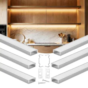 【DealsForYouDays】VEVOR 6-Pack 3.3 ft/1M U Shape LED Aluminum Channel, with Milky Cover, End Caps and Mounting Clips, Aluminum Profile for LED Strip Light Installations, Easy Installation, for Under Cabinet Counter