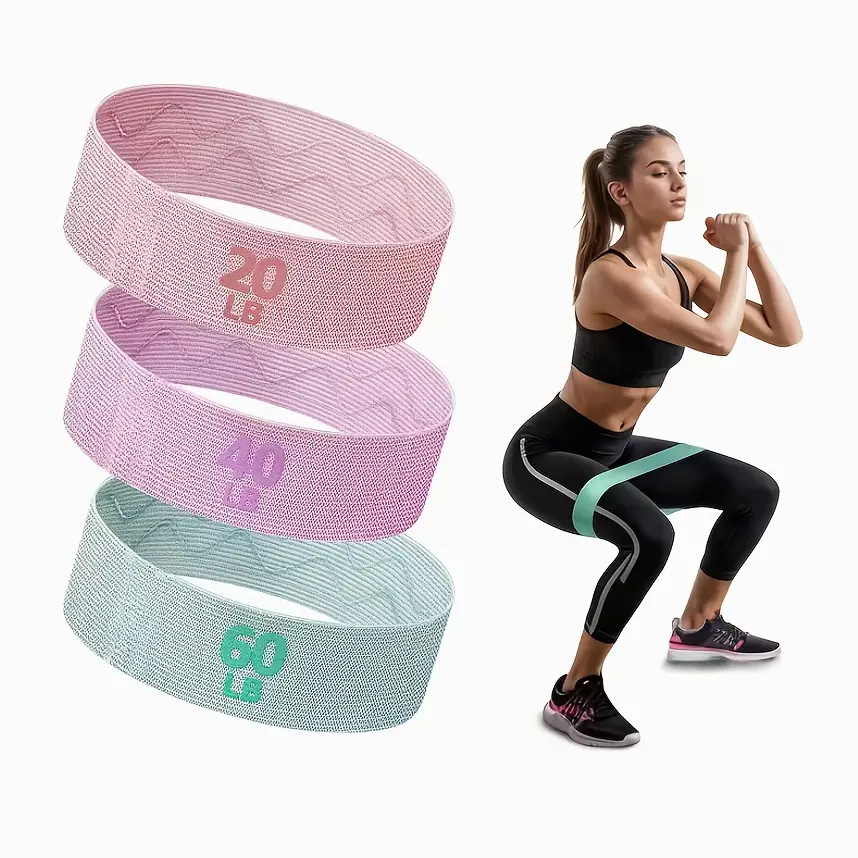 [Fabric Resistance Bands] 3pcs Fabric Resistance Bands |   Polyester Blend, Medium Tension, Mixed Colors for Pilates, Rehab, Fitness, Home Workout
