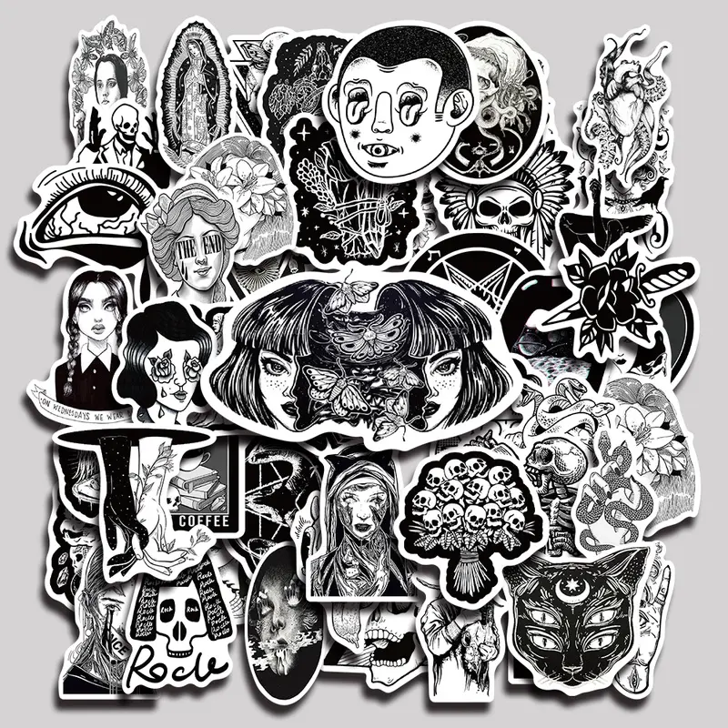 50PCS Gothic Punk 2 Aesthetic Vinyl Stickers Pack for Laptop Water Bottle Phone Case Skateboard Journal Scrapbook DIY Decoration