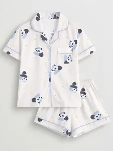Women's Panda Print Pajama Set, Short Sleeve Button Front Top & Elastic Shorts, Casual Home Wear, Comfortable Sleepwear for All Seasons