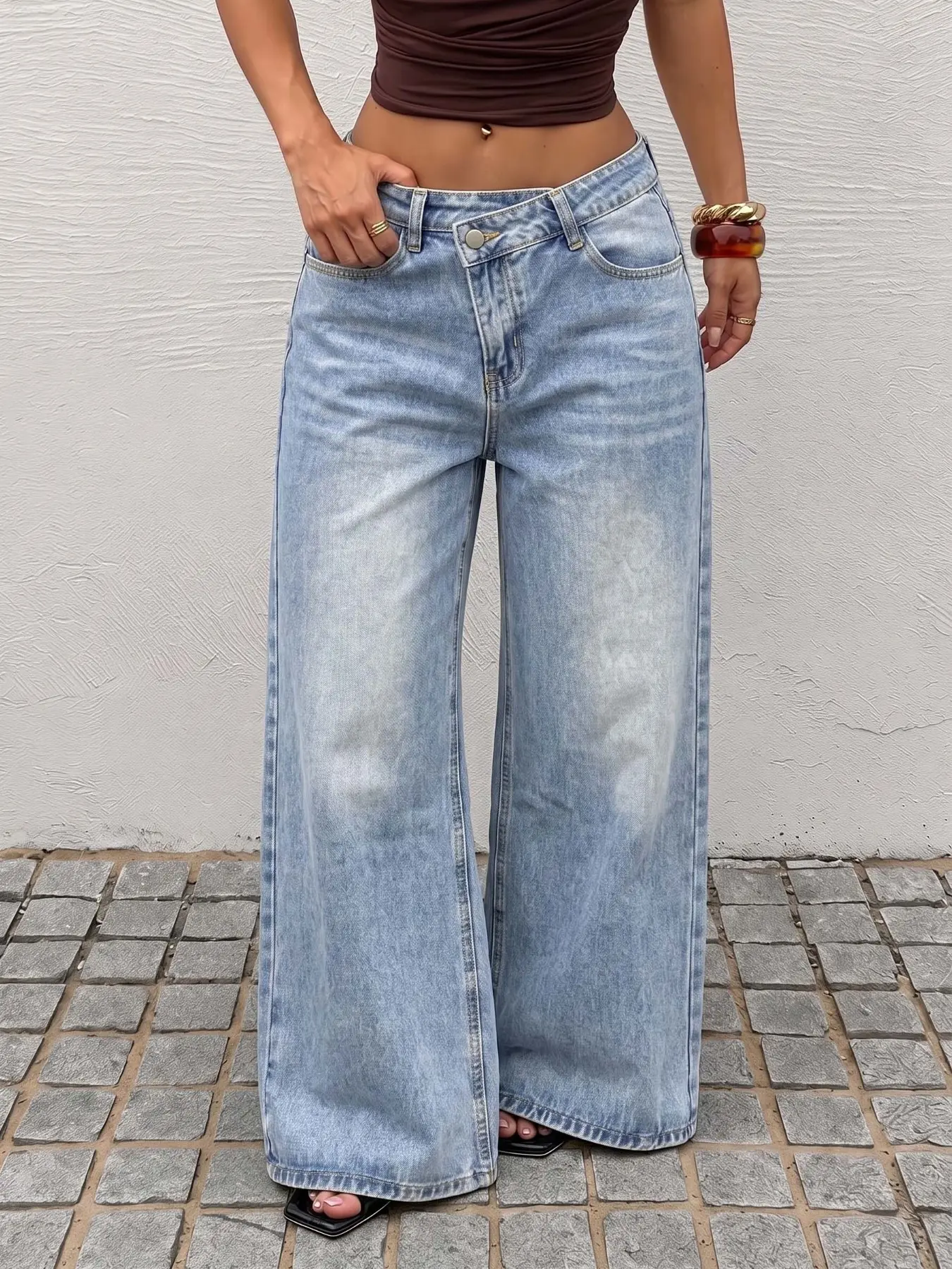 High Waist Wide Leg Jeans for Women, Loose Fit Drop Waist Design, Vintage Straight Leg Style, All-Season Casual Wear