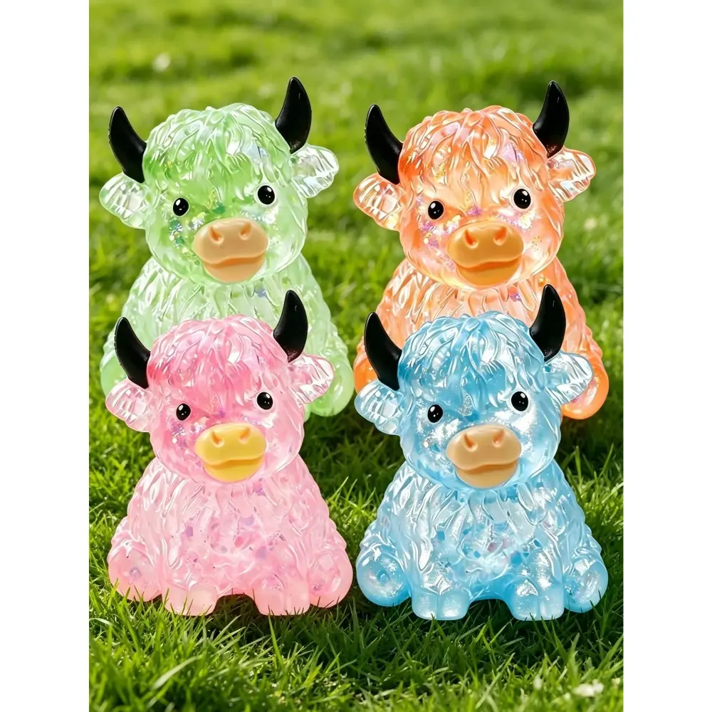 1/2/4pcs Glitter Crystal Highland Cow Squishy Fingertip Toy, Soft Slow Rebound Stress Ball, Cute Sensory Squeeze Toy For Kids And Adults, Anxiety Relief Desk Decor, Party Favor, Classroom Prize, Gift Bag Filler, Random Color