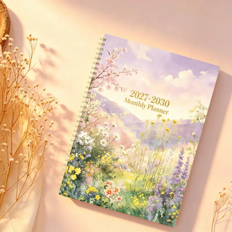 2027-2030 Monthly Planner/Calendar - January 2027 to December 2030, 4-Year Monthly Planner Notebook, Purple Floral Theme Cover Design Journal, Yearly & Daily Planning, Monthly Tabs, 48-Month Calendar, 5.5 x 8.3 Inch Thick Paper, Elastic Cover, Durable Dou