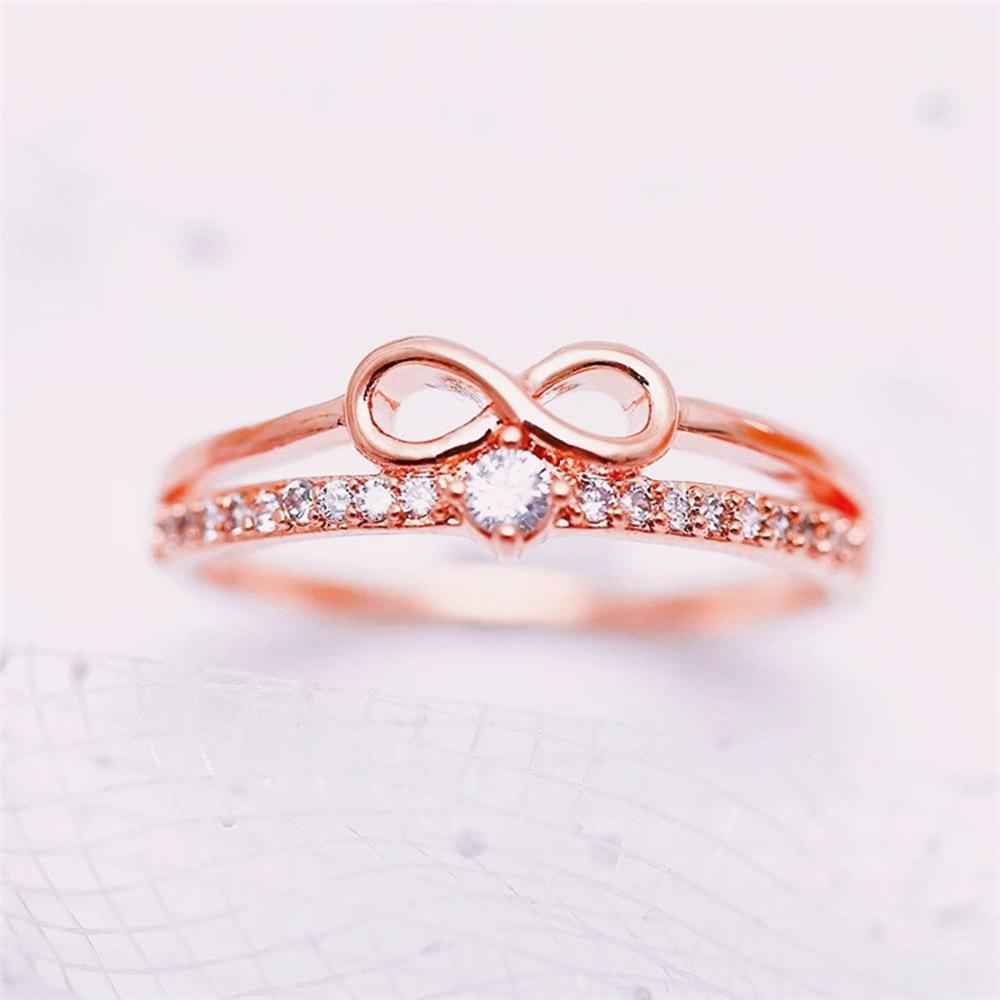 Japanese Agete Style Infinity 8-Shape Ring | Rose Gold Plated CZ Engagement Wedding Band